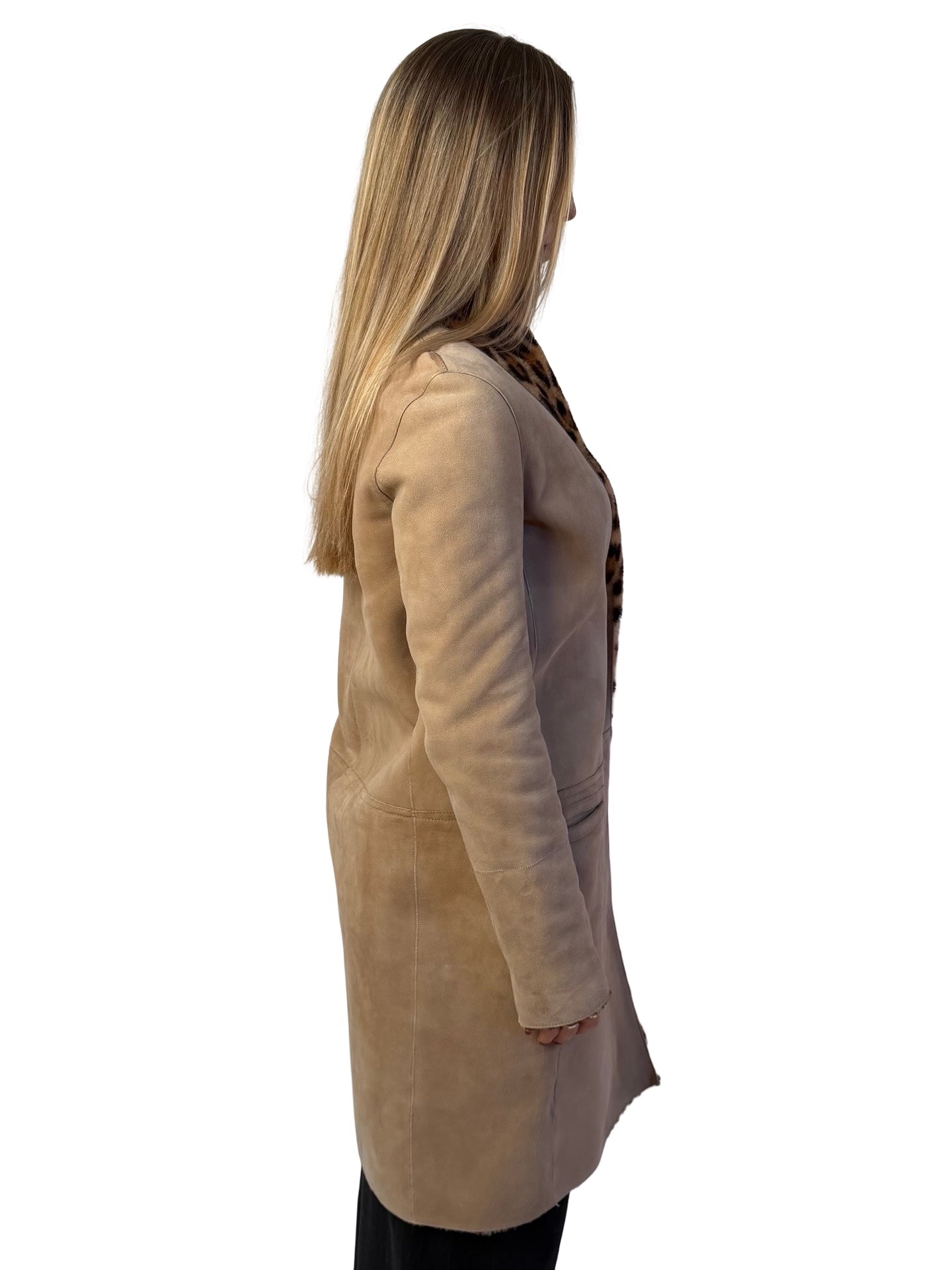 Yves Salomon Leopard Reversible Lamb Leather Coat. Size: 36