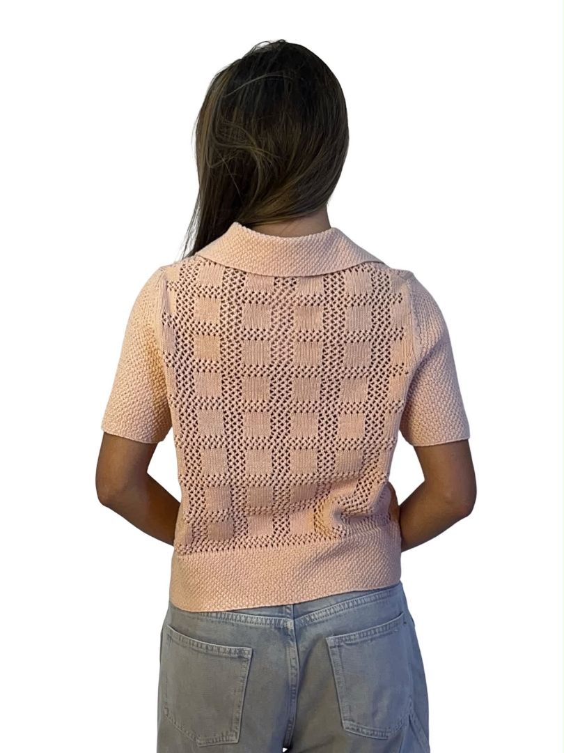 Zimmermann Pink Diamond Crochet Polo. Size: 1