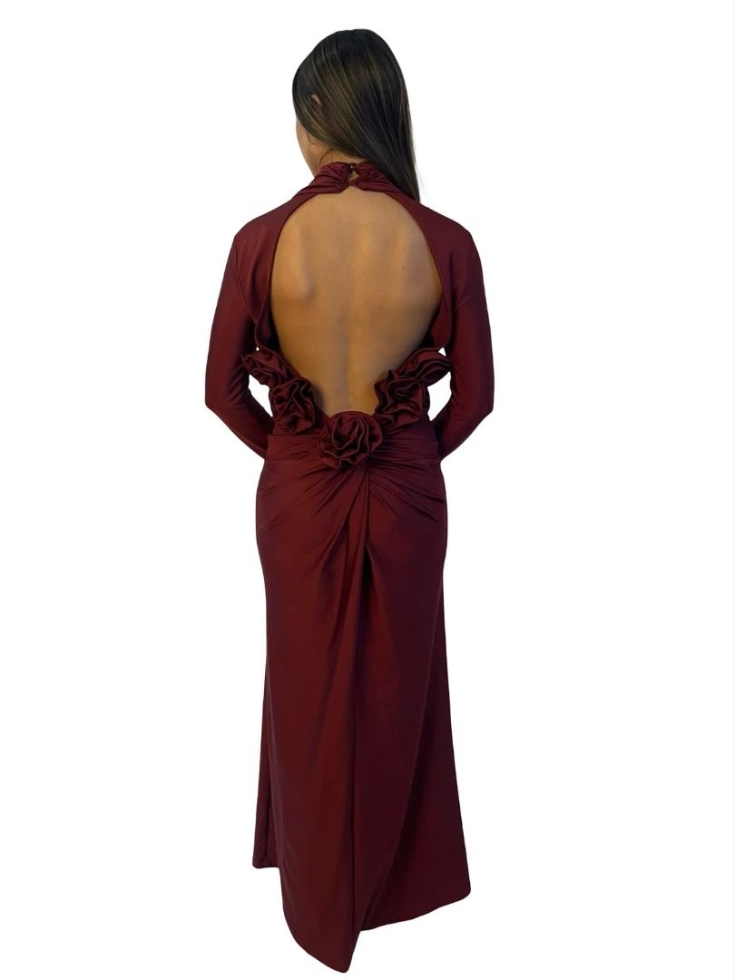 Camila Coelho Red Stretchy Open Back Rose Appliqué Dress. Size: XS