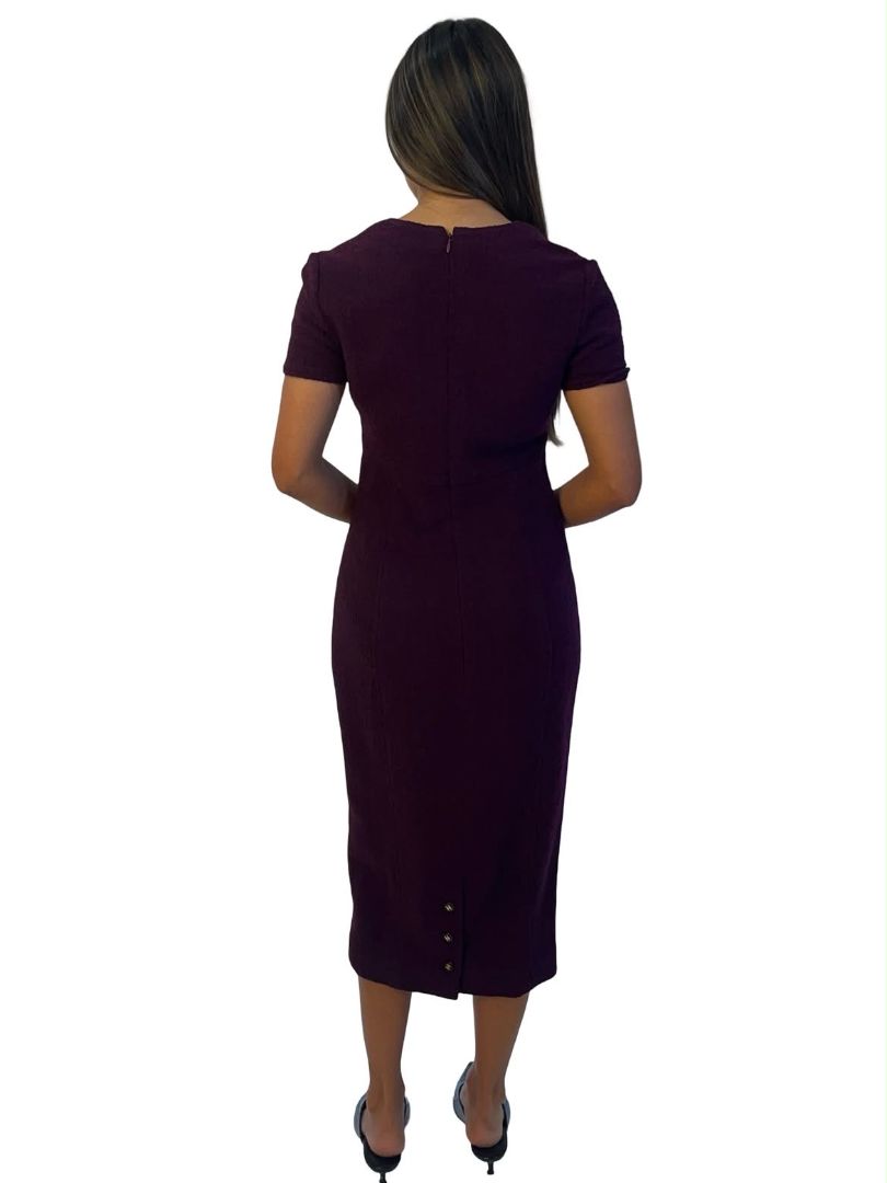 Chanel Plum Short Sleeve Tweed Midi Dress. Size: 36