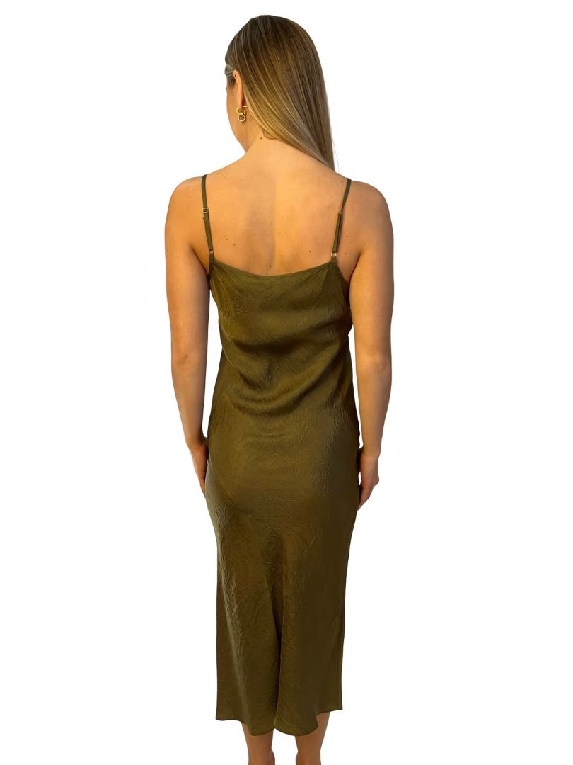 Lee Mathews Green Crinkled Slip Dress. Size: 1