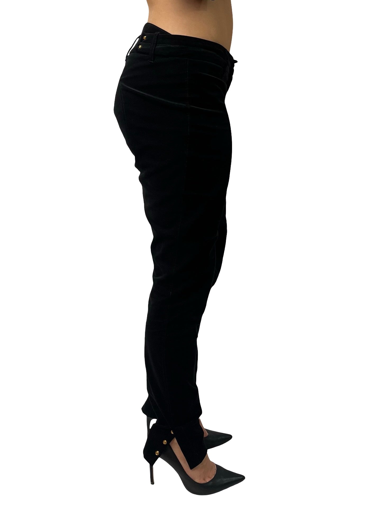 Gucci Black Velvet Patch Work Trouser W Ankle Button Closure. Size: 42