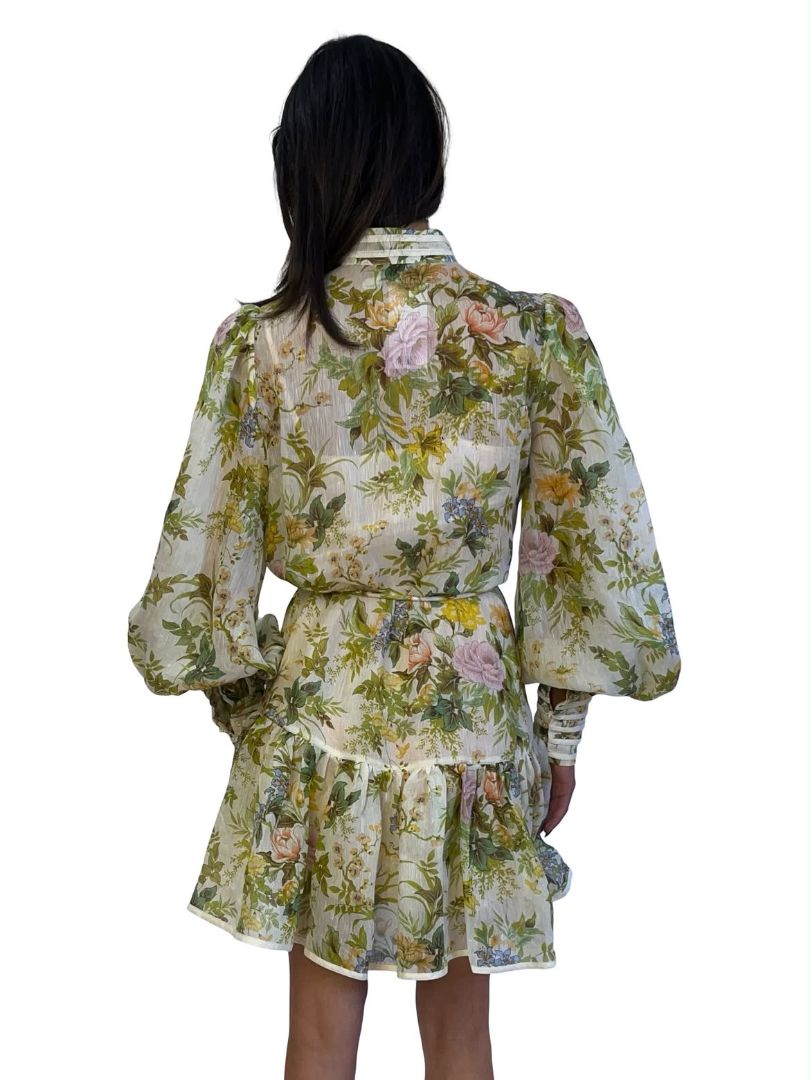 Alemais Blue 'Fletcher' Floral Mini Dress W Belt. Size: 8