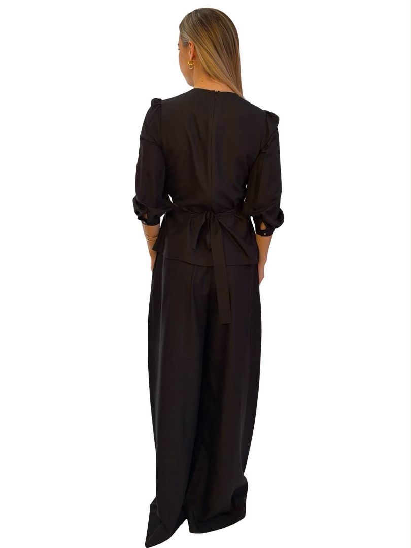 Zimmermann Black Silk Front Wrap Blouse & Pant Set. Size: 1