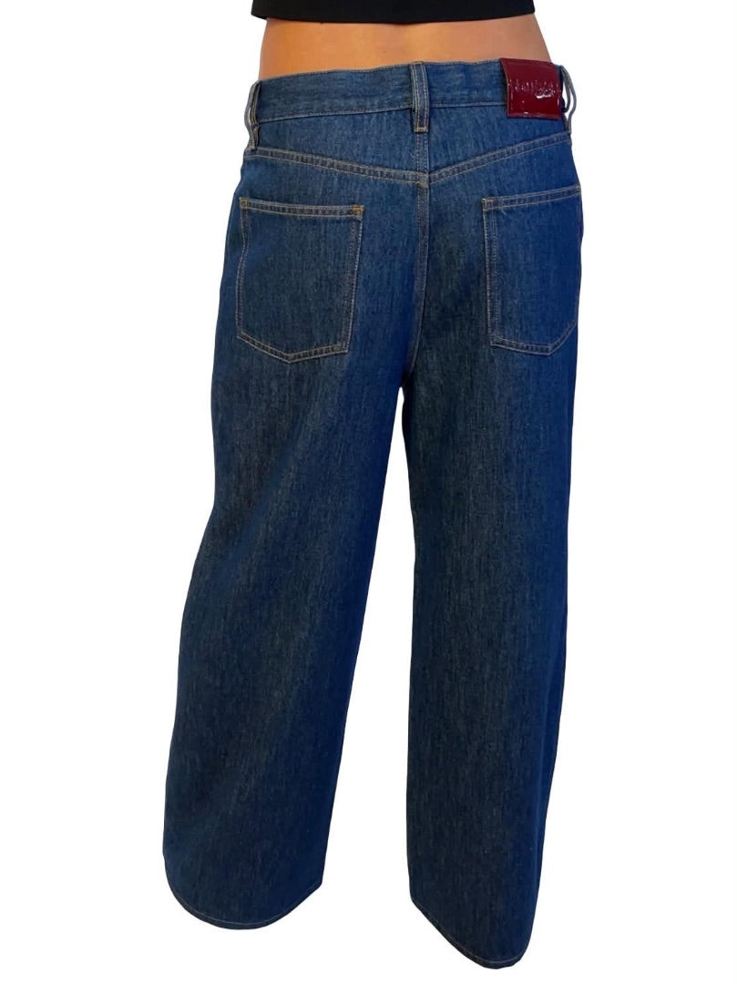 Gucci Dark Blue Wide Leg High Waisted Jeans. Size: 27