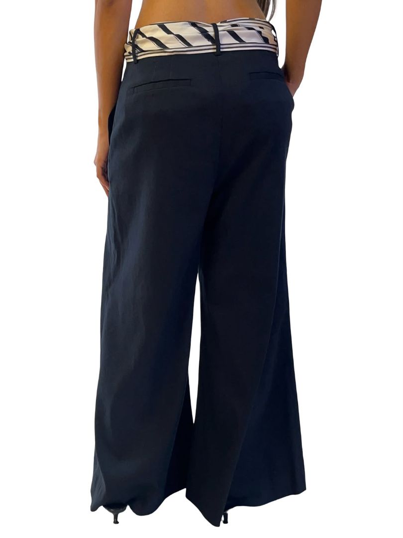 Zimmermann Navy 'Rhythmic Scarf Tie' Linen Pant. Size: 1