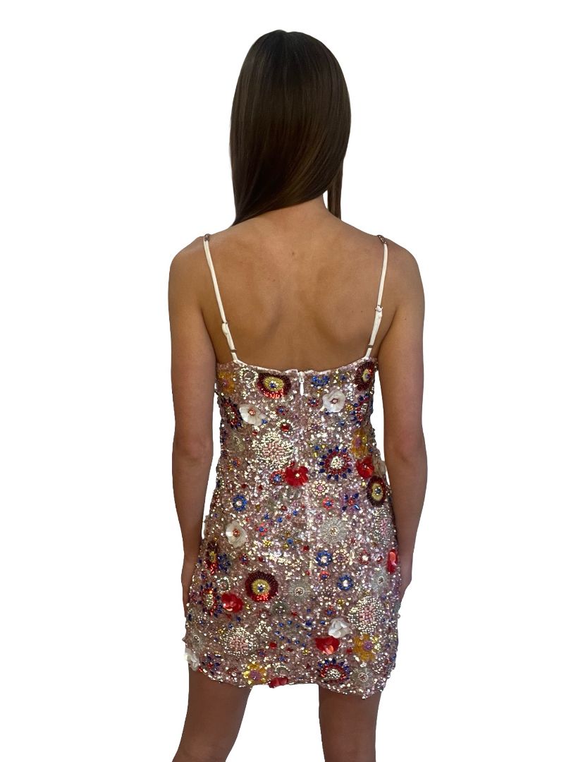 Rachel Gilbert Pink Rhinestone Sequin Mini Dress. Size: 10