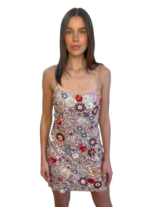 Rachel Gilbert Pink Rhinestone Sequin Mini Dress. Size: 10