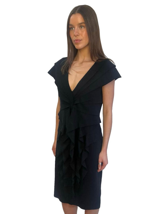 Fendi Black V Neck Ruched Dress. Size: 44