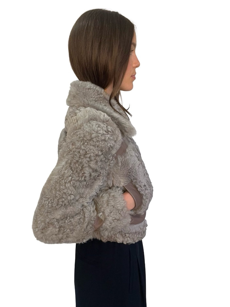 Zimmermann Grey Cropped Shearling Jacket. Size: 1