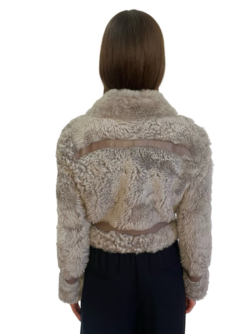 Zimmermann Grey Cropped Shearling Jacket. Size: 1