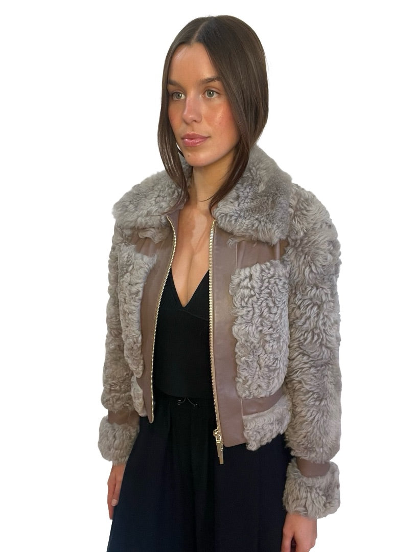Zimmermann Grey Cropped Shearling Jacket. Size: 1