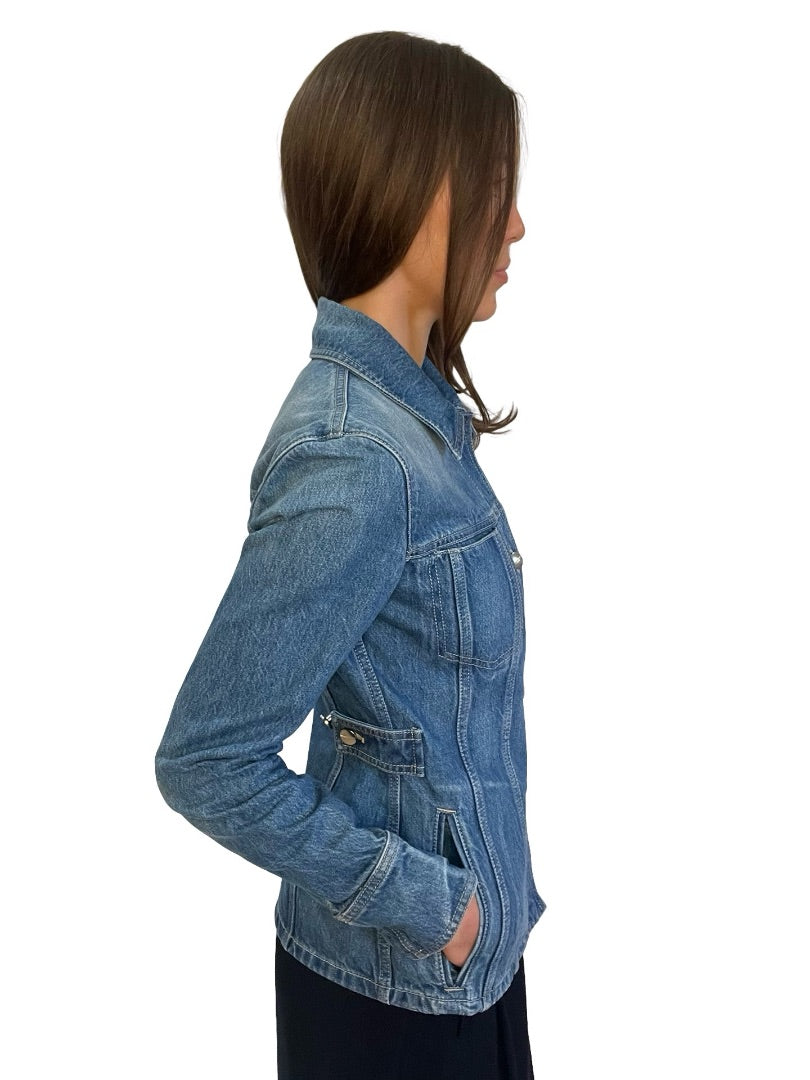 Ferragamo Blue Cinched Denim Jacket. Size: 40
