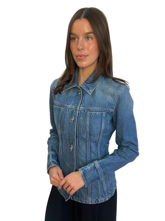 Ferragamo Blue Cinched Denim Jacket. Size: 40