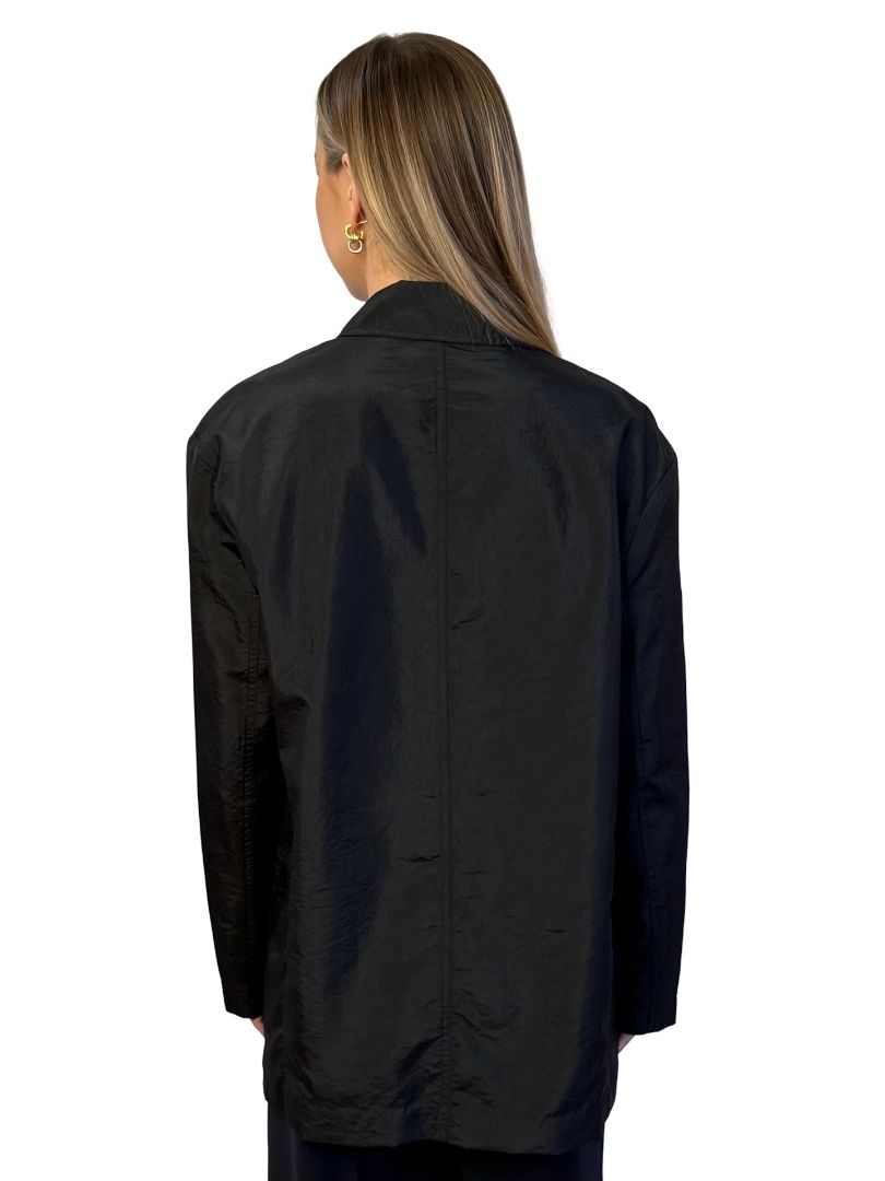 Tibi Black Crinkled Spray Blazer. Size: XS