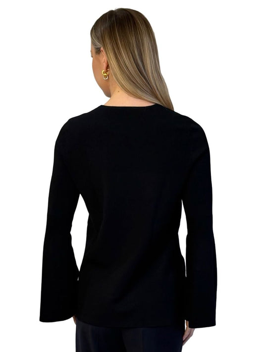 Scanlan Theodore Black Flared Rib Sleeve Top. Size: S