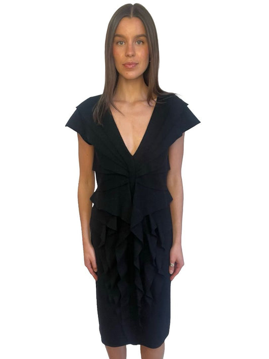 Fendi Black V Neck Ruched Dress. Size: 44