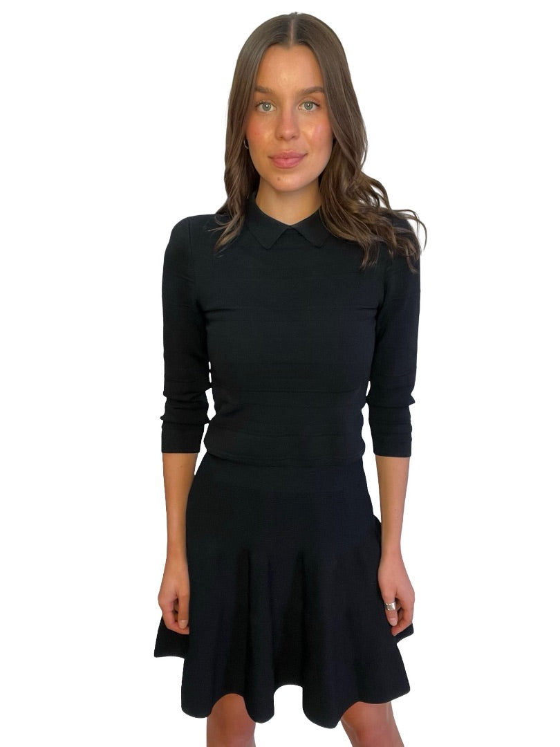 Scanlan Theodore Black A Line Long Sleeve Knit Dress. Size: M