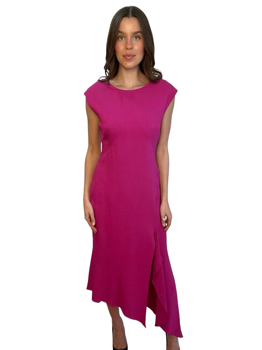 Ginger & Smart Pink Asymmetrical Slit Midi Dress. Size: 12