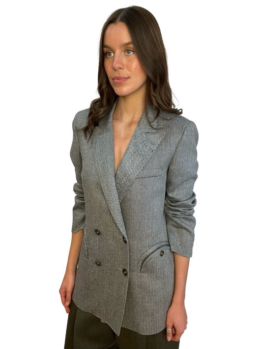 Blaze Milano Grey Herringbone Double Breasted 'Everyday' Blazer. Size: 2
