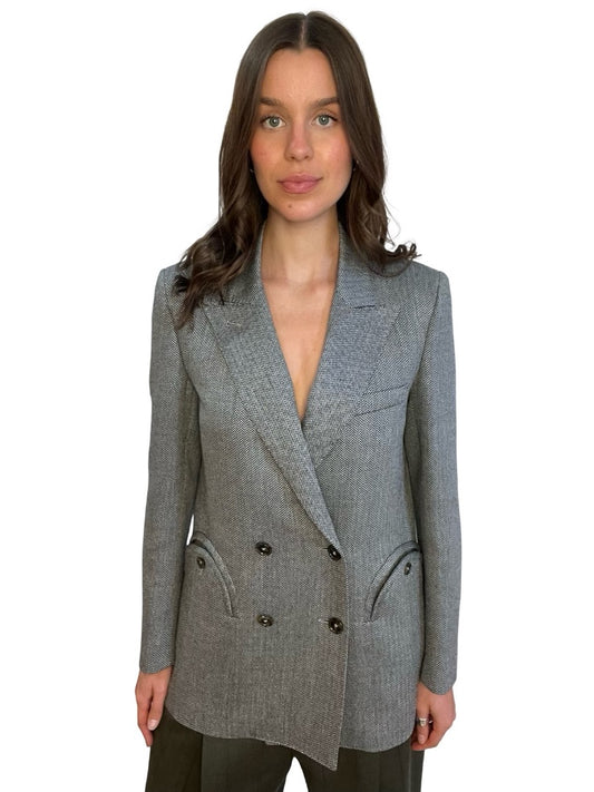 Blaze Milano Grey Herringbone Double Breasted 'Everyday' Blazer. Size: 2