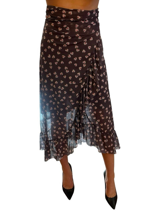 Ganni Dusty Purple Floral Semi Sheer Skirt. Size: 34