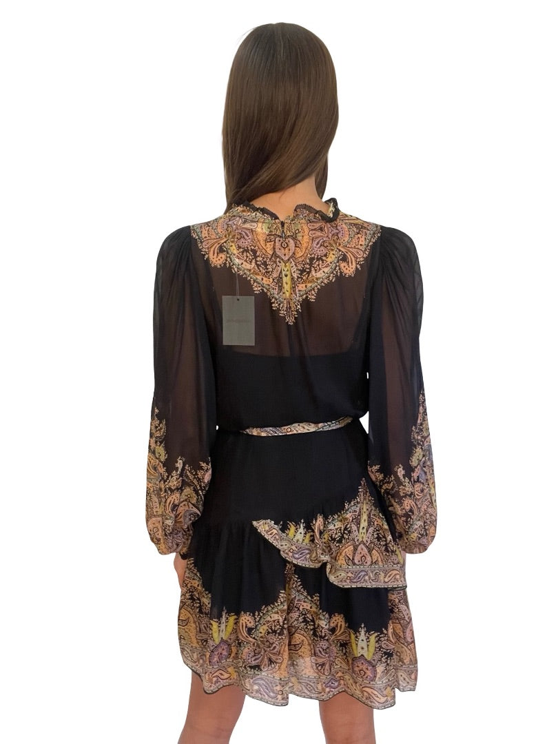 Zimmermann Black Tempo Paisley Tiered Mini. Size: 2