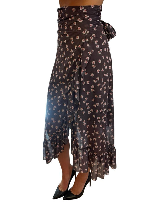 Ganni Dusty Purple Floral Semi Sheer Skirt. Size: 34