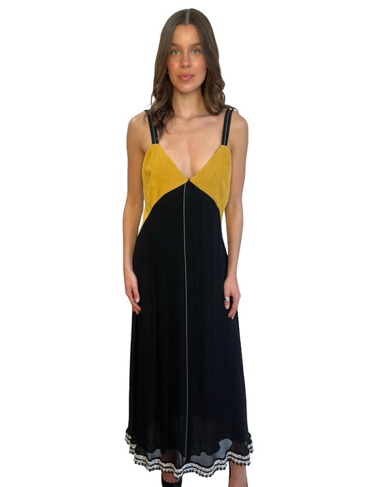 Proenza Schouler Black/Yellow Beaded Silk Dress. Size: 4
