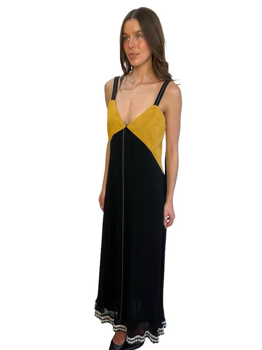 Proenza Schouler Black/Yellow Beaded Silk Dress. Size: 4