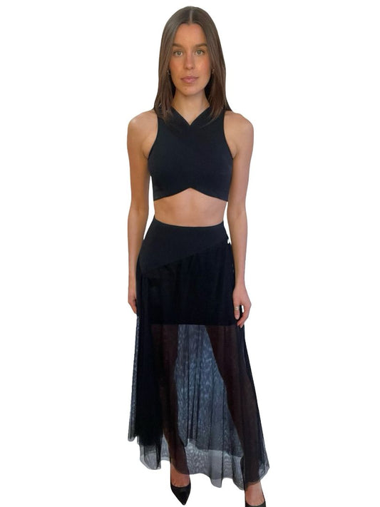 Scanlan Theodore Black Scuba/Mesh Top/Skirt Set. Size: 6