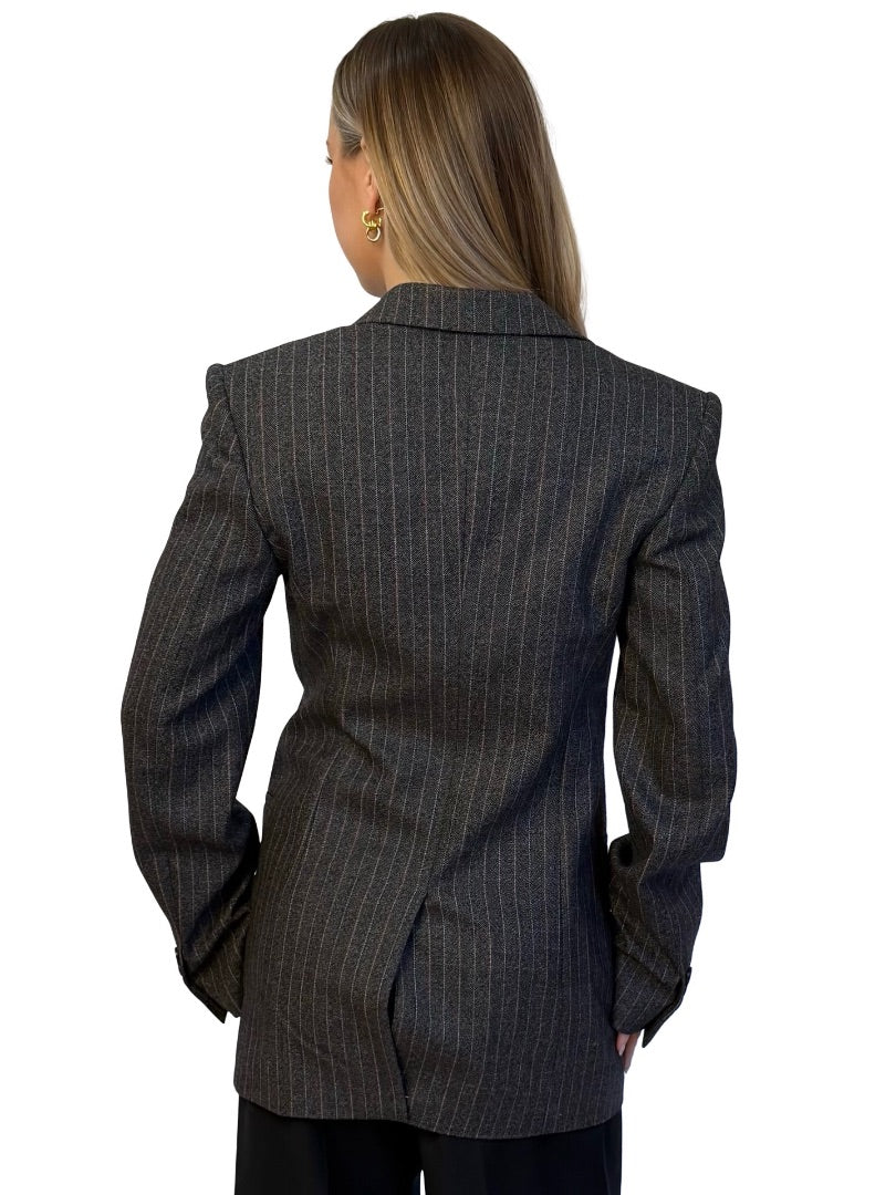 Stella McCartney Grey Wool Striped Blazer. Size: 42