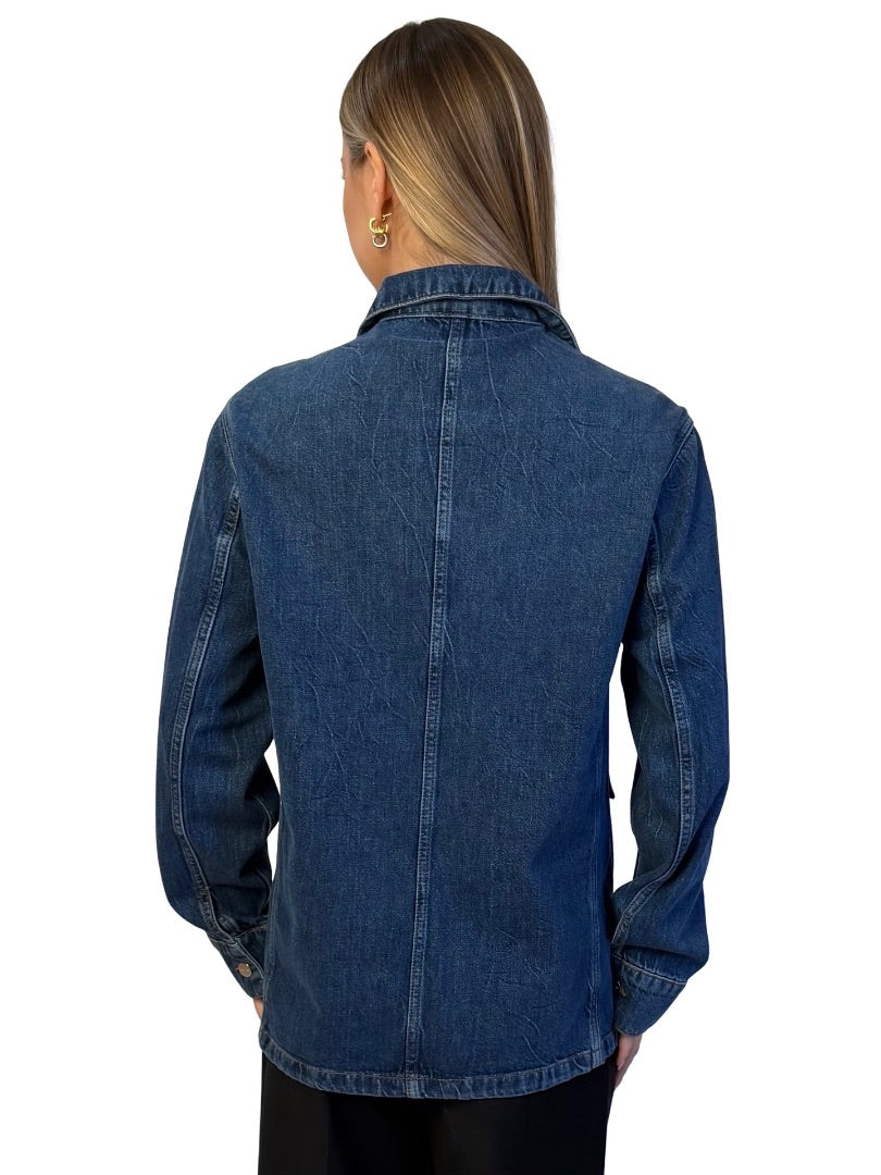 Anine Bing Arctic Blue Denim Cargo Jacket. Size: S