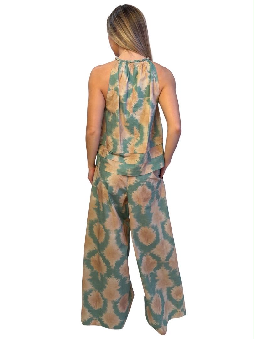 Ulla Johnson Green / Beige Te Dye Top / Pant Set. Size: 8-10