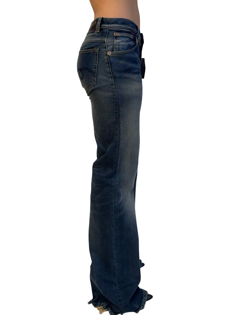 R13 Vintage Indigo Frayed Hem 'Jane' Straight Leg Jean. Size: 27