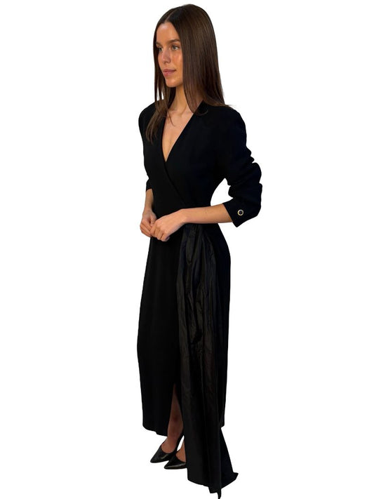 Carla Zampatti Black Vintage Long Sleeve Wrap Dress. Size: 8