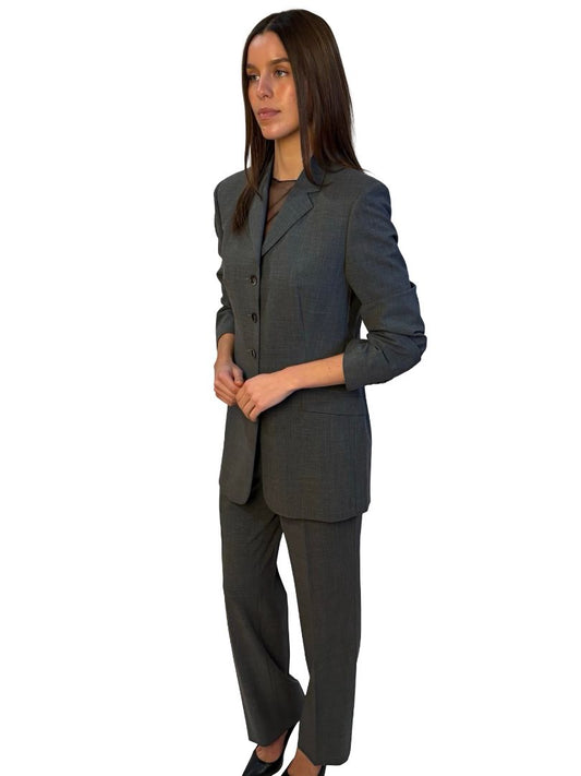 Piazza Sempione Grey Wool Plain Weave Blazer & Pants set. Size: 44