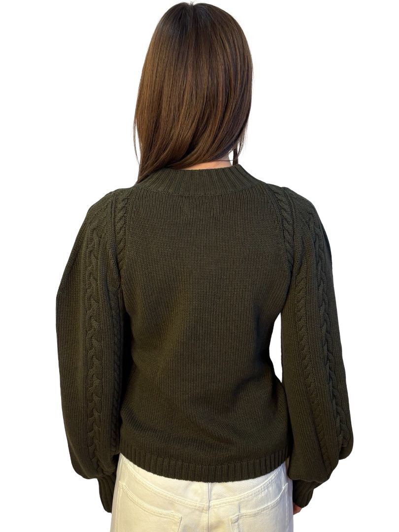 Joslin Dark Green Cable Knit Cotton Sweater. Size: M