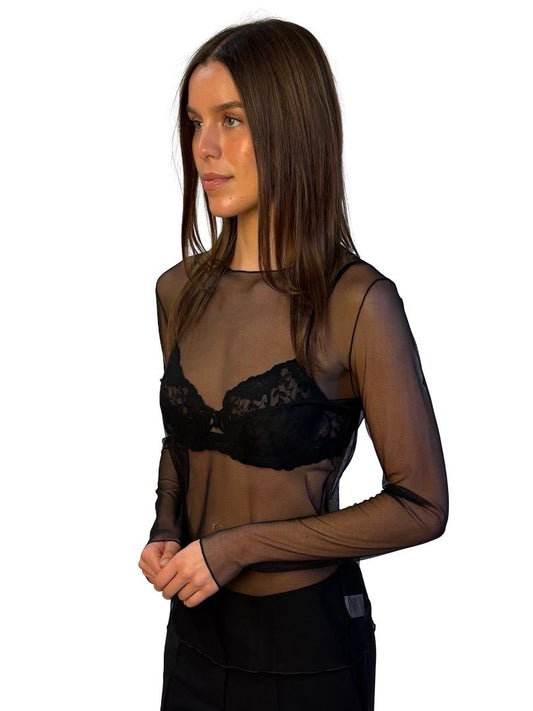 Akris Black Mesh Long Sleeve Top. Size: 42 F