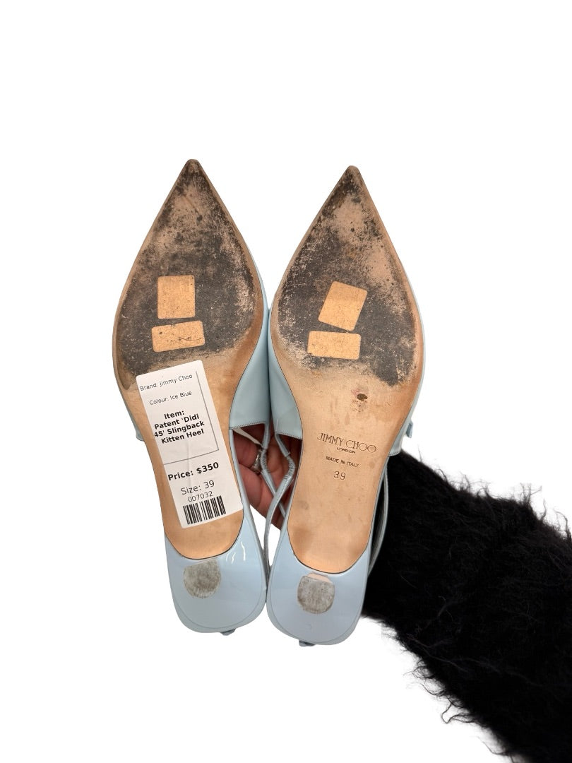 Jimmy Choo Ice Blue Patent 'Didi 45' Slingback Heel. Size: 39