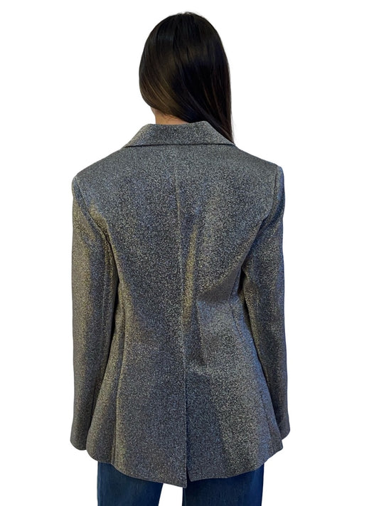 True Royal Silver Metallic Single Breasted Blazer. Size: 44