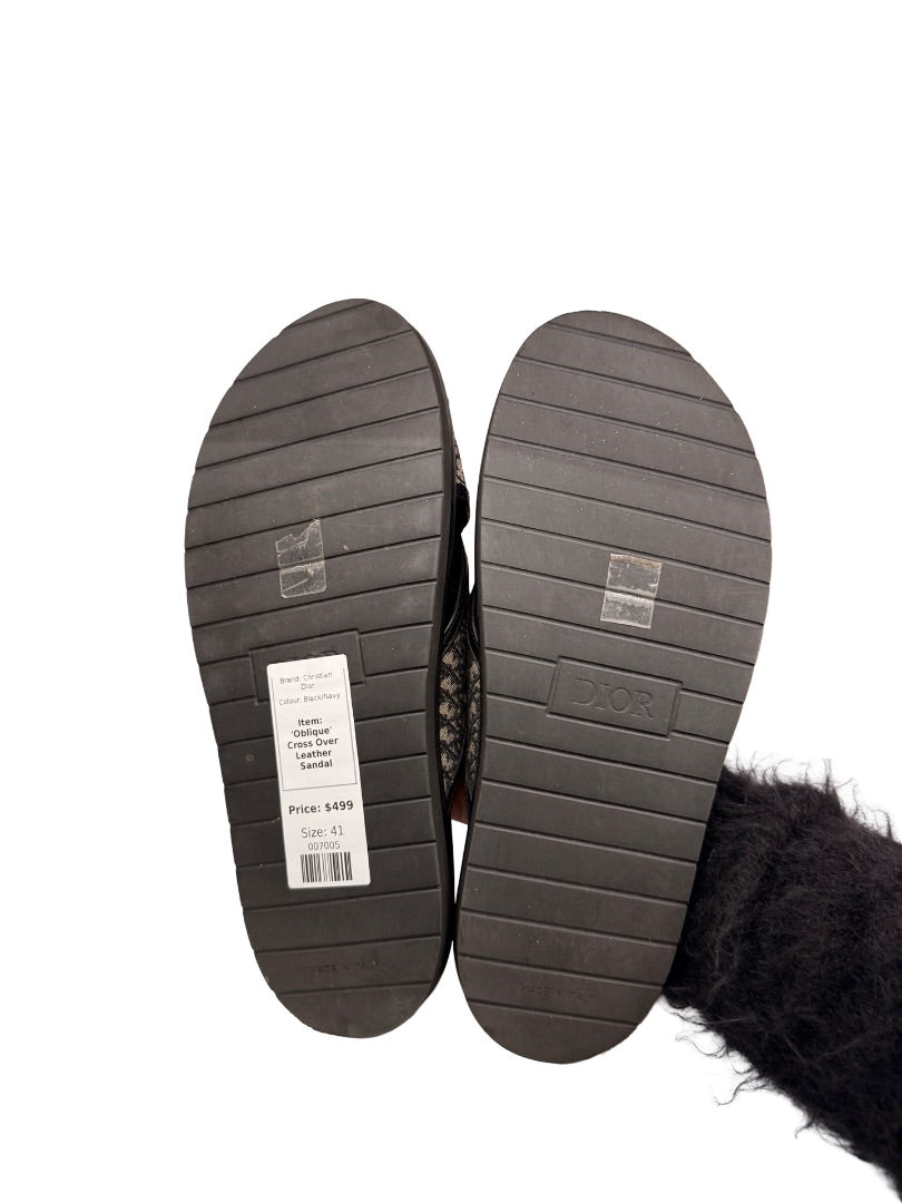 Christian Dior Black/Navy Oblique Criss Cross Sandal. Size: 41