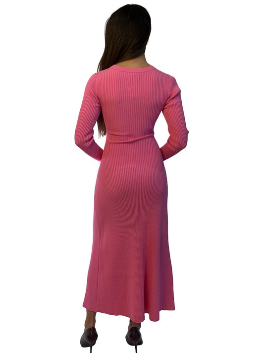 Aje Pink Ribbed 'Crescent' Midi Dress W Pearl Embellished Hardware. Size: XXS
