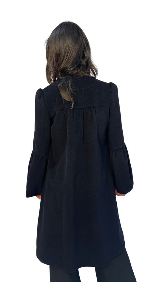 Diane Von Furstenberg Navy Wool Puff Sleeve Collarless Coat. Size: 10