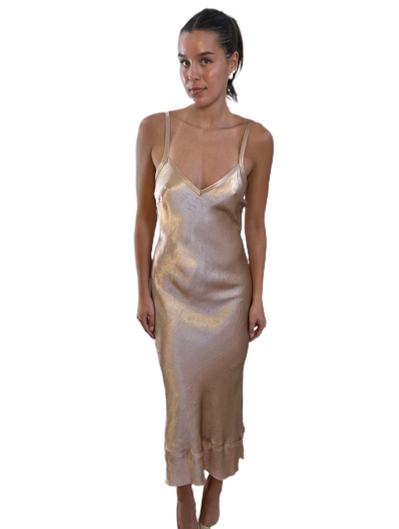 Lee Mathews Light Gold Long Slip Dress. Size 0