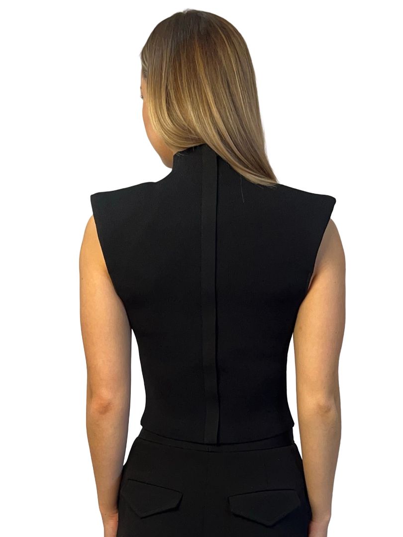 Scanlan Theodore Black Crepe Knit 'Milano' Sleeveless Shoulder Pad Top. Size: 8