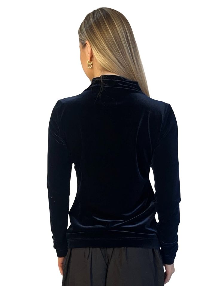 Carla Zampatti Navy Velvet Turtleneck Top. Size: S