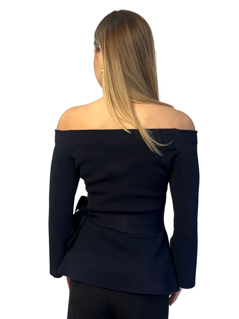 Scanlan Theodore Navy Crepe Knit Peplum Blouse. Size: M