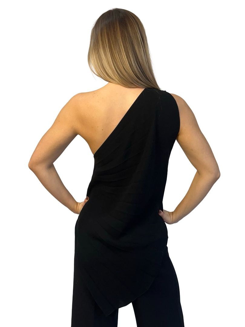 Bianca Spender Black Off The Shoulder Pleat Top. Size: 12