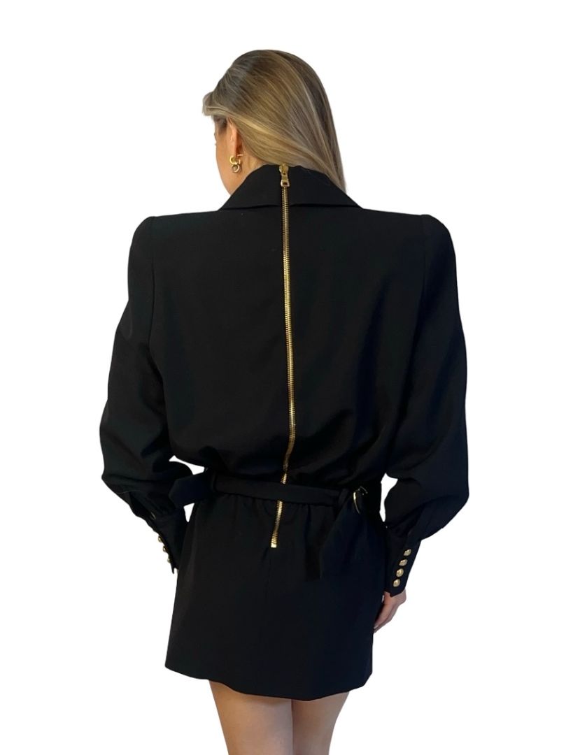 Balmain Black Double Breasted Belted Blazer Dress. Size: 36